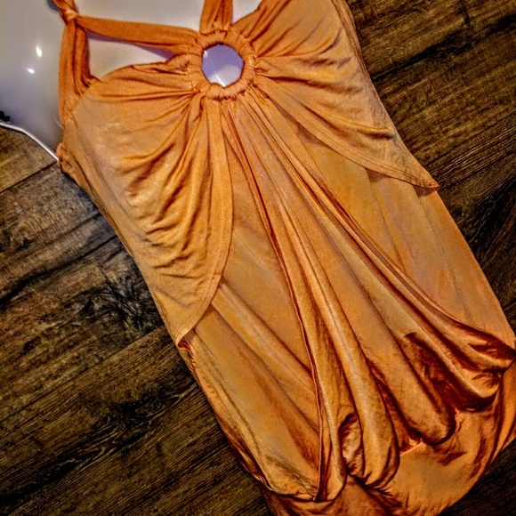 BEBE Top Size M Ruched Toga Twist Strap EUC - Picture 8 of 10